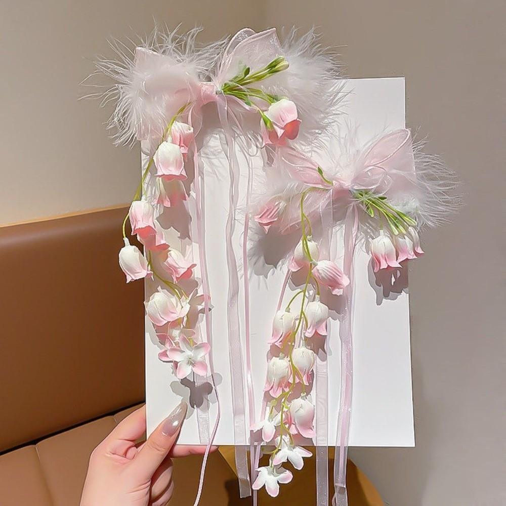 Sweet Bell Orchid Ribbon Barrettes Floral Designs Lolita Dress Hair Accessories  Party