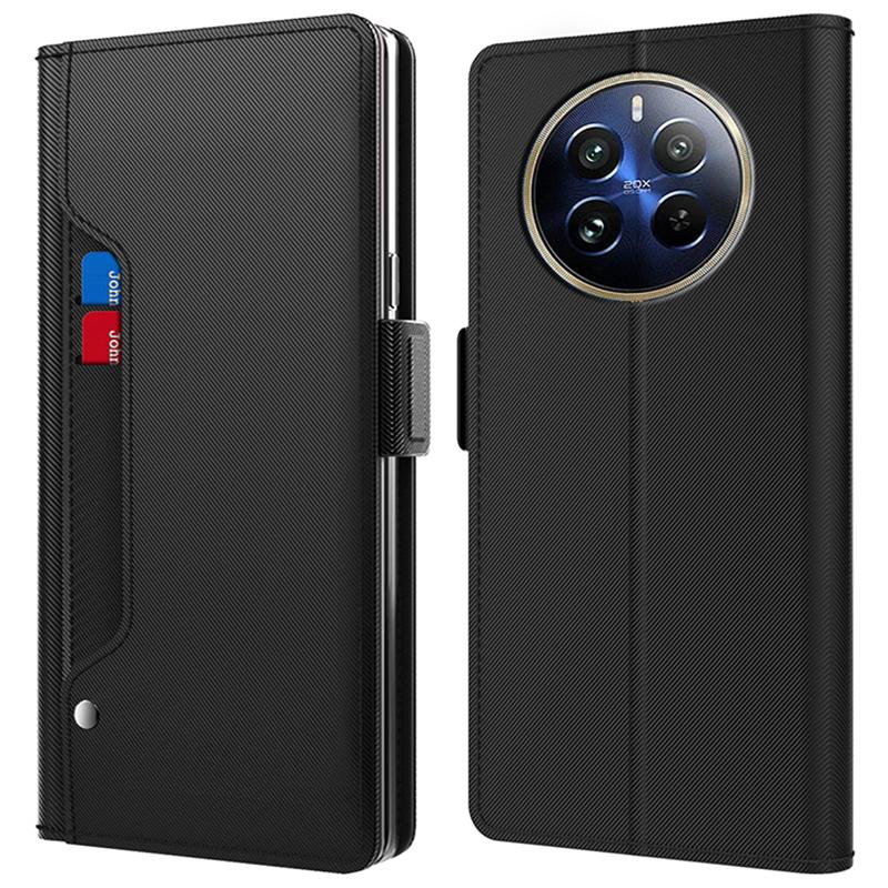 For Realme 12 Pro 5G/12 Pro+ 5G Case PU+TPU Leather Phone Cover Wallet Card Holder with Mirror