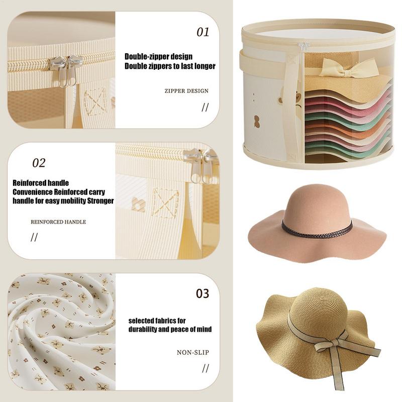 Round Hat Box Hat Storage Box Organizer Dustproof Foldable Portable Protective Transparent Carrier For Suitcase Closet Traveling