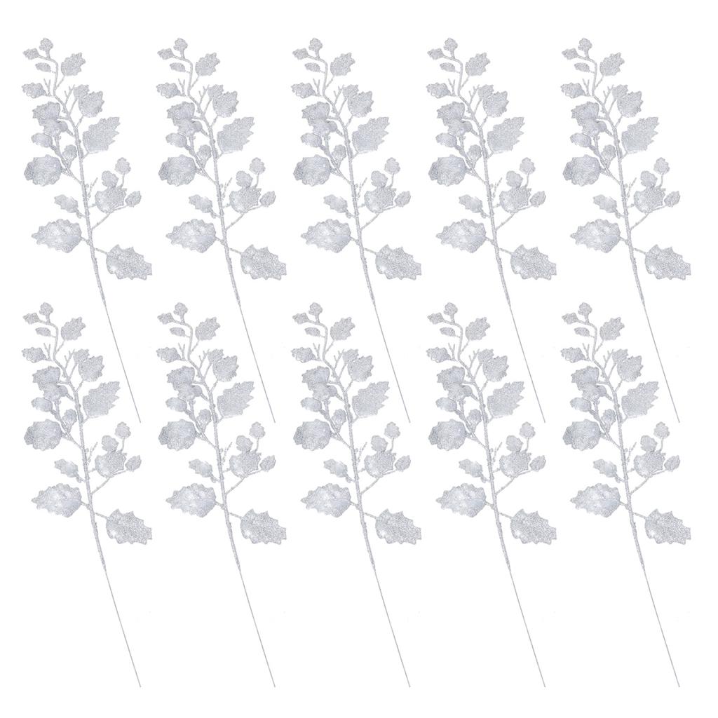 10pcs Christmas Faux Leaves Artificial Pe Glittered Bay Leaf For Tree Decor Holiday Home Wedding Party Xmas Ornament Crafting