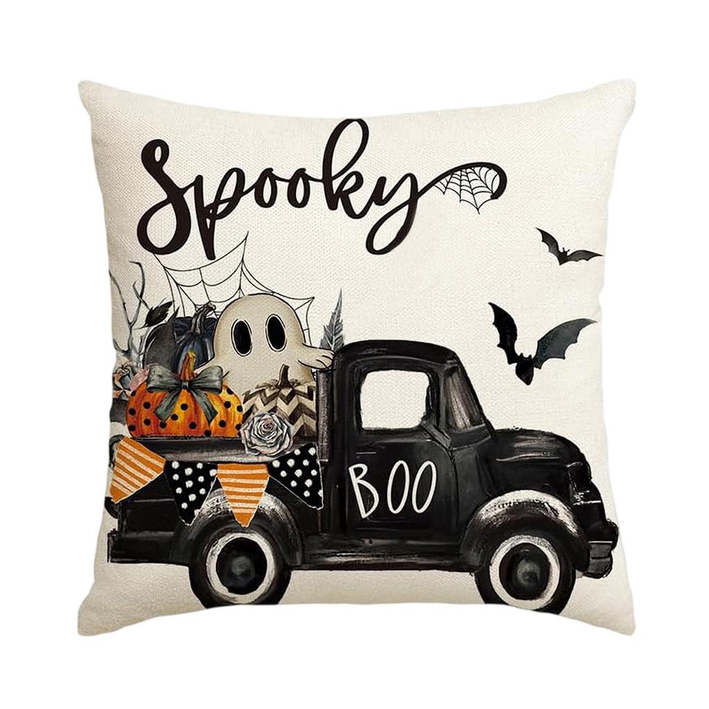 Halloween Decorative Linen Throw Pillow Cover With Single Sided Print (Pillow Insert Not Included)