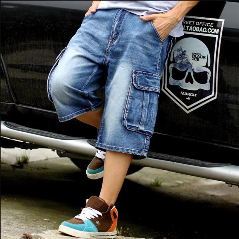 Sommer Elastisch Retro Mehrere Taschen Werkzeuge für Jeansshorts Herrenhosen Hosen Locker Große Größe