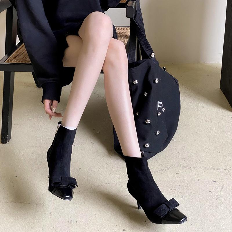 

Женские модные осенне-зимние замшевые короткие сапоги на высоком каблуке, элегантные женские узкие сапоги-шпильки с квадратным носком и молнией 38 чёрный