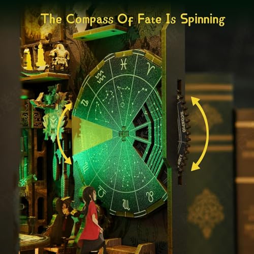 Book Nook Kit for Adults, DIY Miniature Dollhouse Bookshelf Decoration with Dustproof Cover, Bookends, 3D Wooden Puzzle, Motion Sensor, and Built-in L