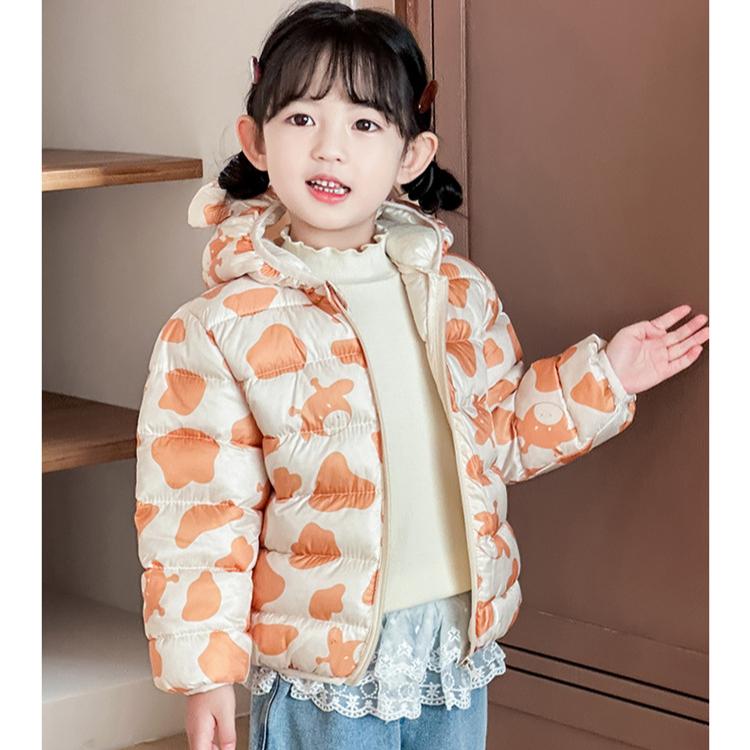 Korean Style Winter Baby Girl Thickened Short Cotton-padded Jacket Girls' Warm Cotton-padded Clothes Children's Autumn Cute Pink Cartoon Print Coats