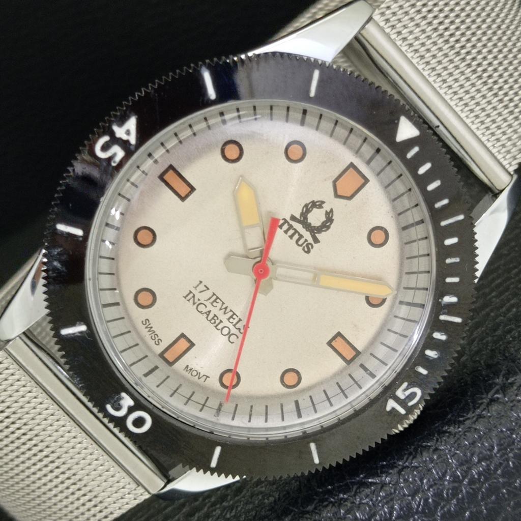 

HAND-WINDING VINTAGE TITUS SWISS MENS TURNABLE BEZEL SILVER DIAL WATCH a700038-5 R201-a700038