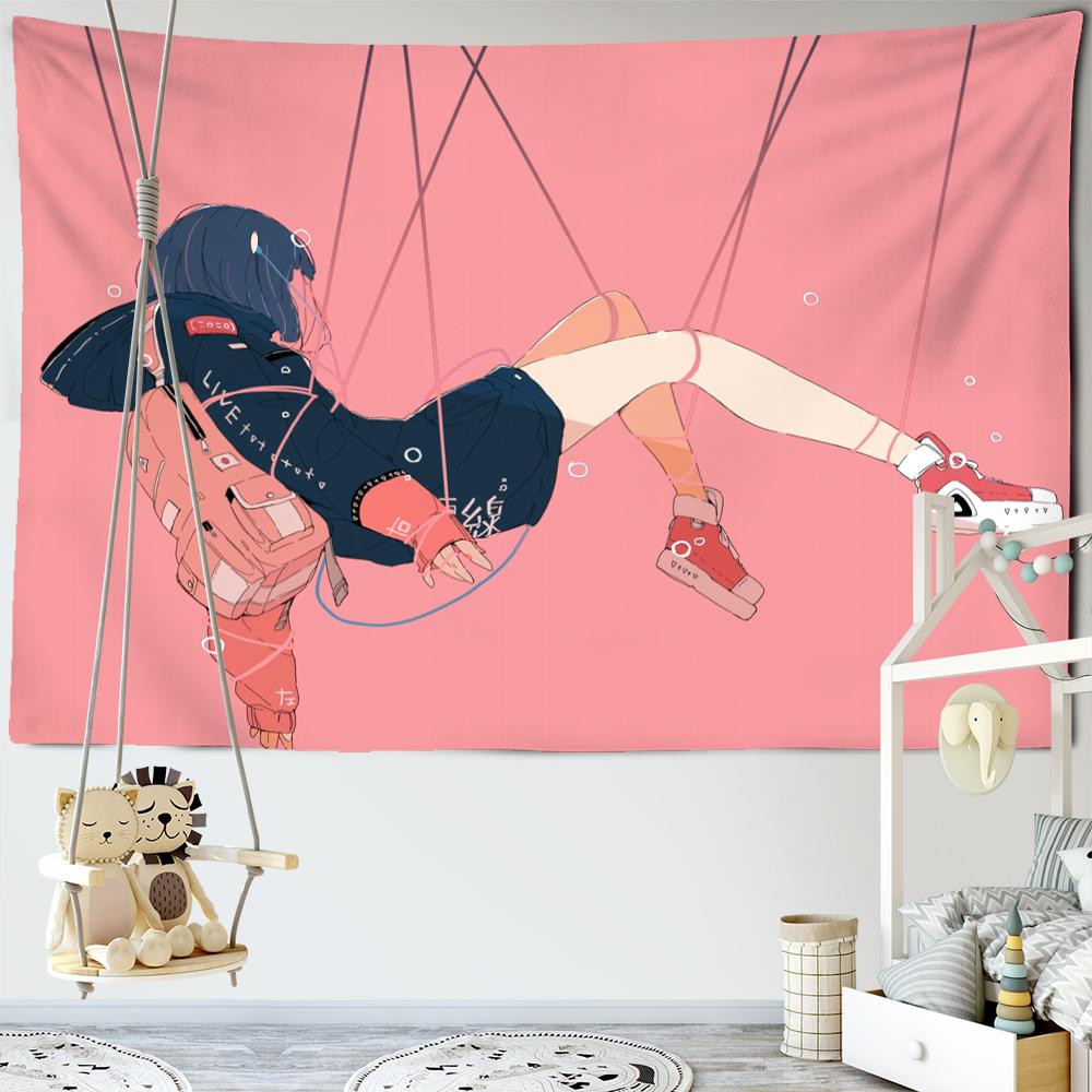 Anime Game Girl Tapestry Wall Hanging Cartoon Cute Kawaii Girl Dormitory Aesthetics Room Hippie Home Decor