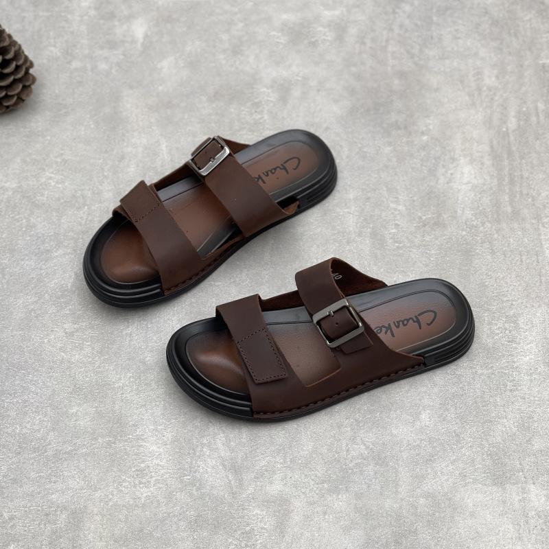 Genuine Leather Summer Men's Shoes Simple and Breathable Flip-flops Casual Soft-soled Soft Cowhide Shoes