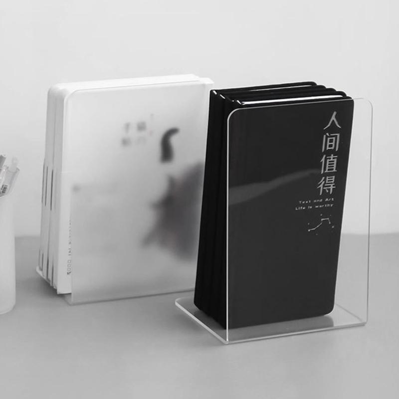2 Pcs L-Shaped Transparent Book Ends Fall-resistant Acrylic Book Ends Clear Acrylic Bookends for Shelves Organizer