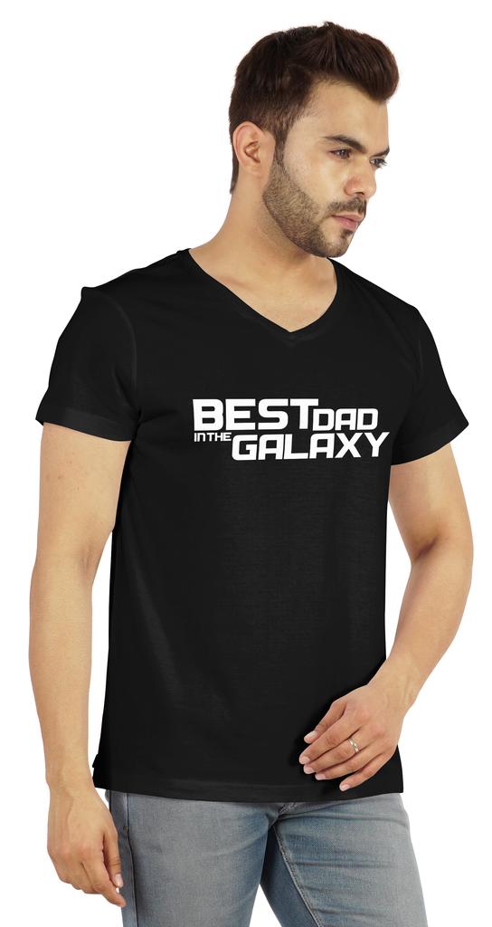 Inkmeso V-Neck Tee Shirt For Men Graphic Print   Best Dad In The Galaxy   Tshirt For Father's Day Gift Jersey