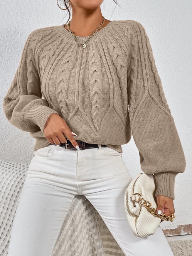 Women's Oversized Knit Sweater Cable Stitch Pullover Long Sleeve Casual Tops White Black Beige Brown Green