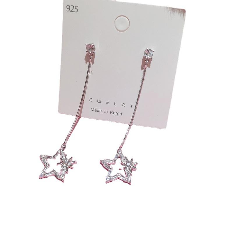 

Серьги в форме пятиконечной звезды для женщин, модные, простые, средней длины, универсальные серьги с микроинкрустацией цирконием