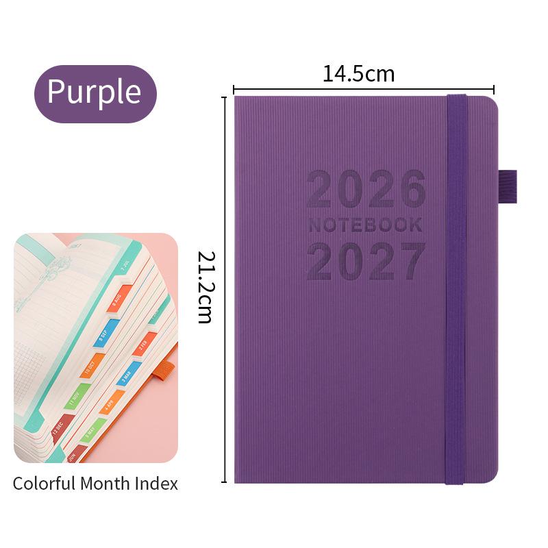 2026 Přeshraniční anglický diář s gumičkou: Roční kalendář, Týdenní plánovač, 365denní efektivní zápisník