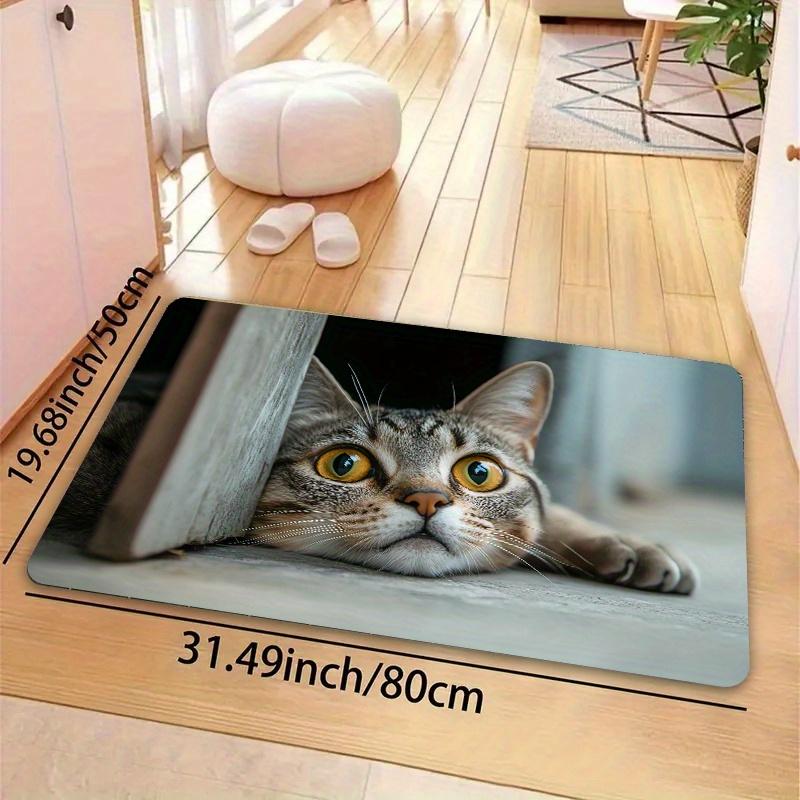 1 x Anti-Ermüdungs-Küchenteppich, verspielter Katzen-Designdruck, wasserdicht, rutschfest, dick gepolstert, Küchenmatte, strapazierfähig, bequeme Stehmatte für die Küche