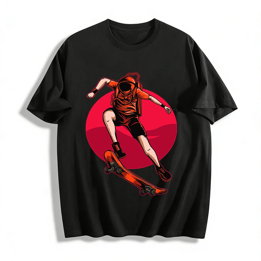 

Cool Astronaut Skateboard Print Street Style Casual Loose Top Pure cotton T-shirt 6XL
