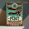 Vintage Pliot Lounge Metal Wall Art Sign    Retro Aviation Decor with Airplane Design Rustic Iron Plaque for Home Bar Ca