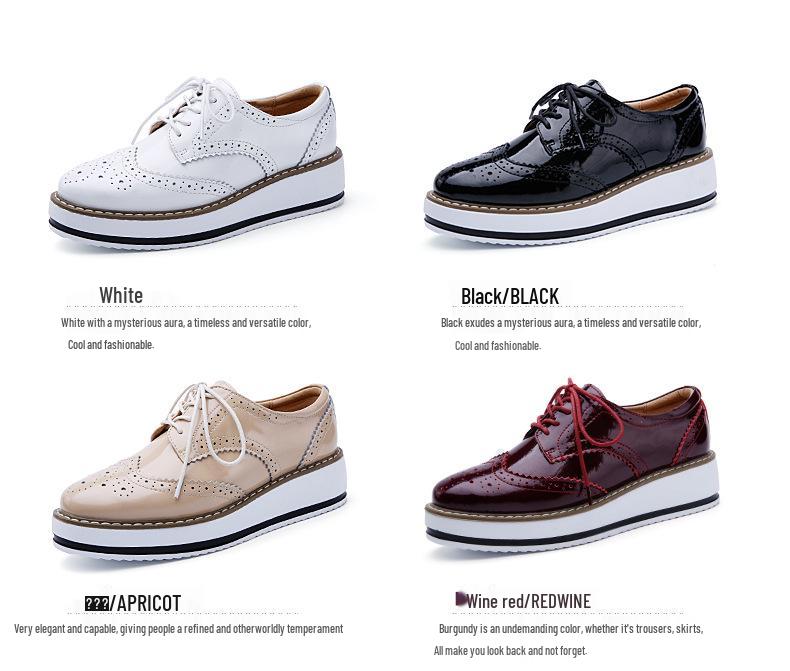 Women's Plus Size Brogue Wedge Heel Lace-Up Leather Shoes - College Style