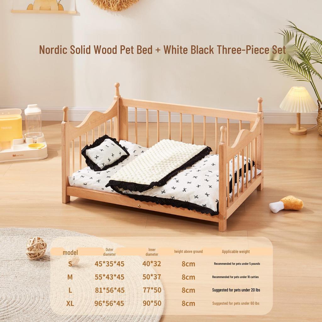 Spring Moisture-Proof Solid Wood Pet Bed - Removable, Washable Beech Playpen for Dogs and Cats