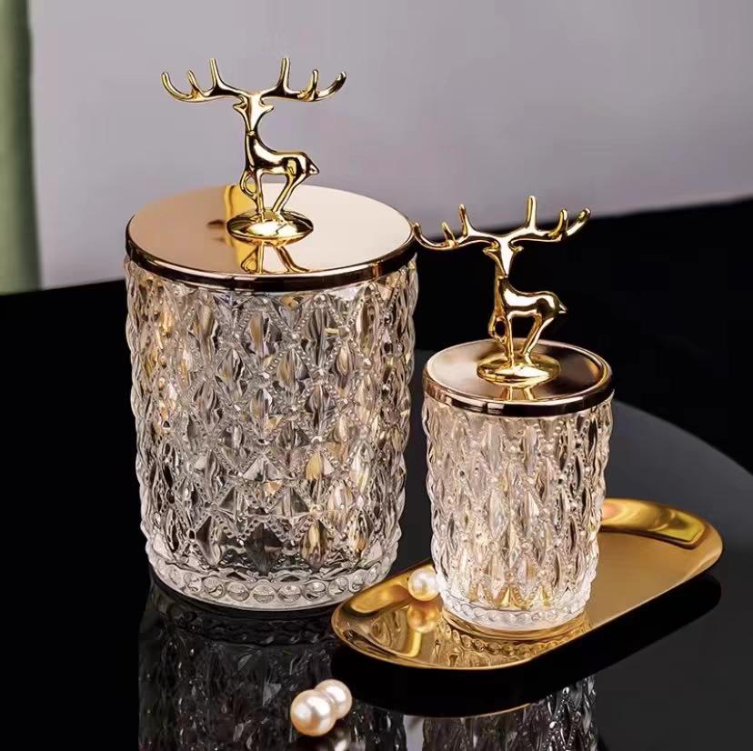 Modern Crystal Glass Ornaments: Golden Deer Decoration for Coffee Table
