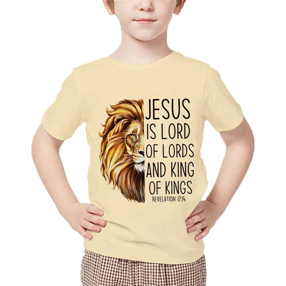 

Kids Animal Tshirts Jesus Letter Graphic T Shirts Short Sleeve Clothes Child Boy Tee Shirts Cartoon Lion Print Children Clothes 110