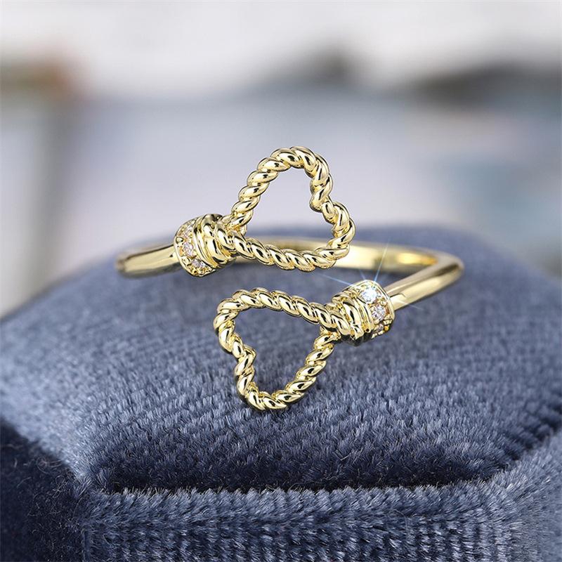 1Pc Heart-shaped Simple Ring, Adjustable Opening, Hemp Rope Ring, Peach Heart-shaped Accessories