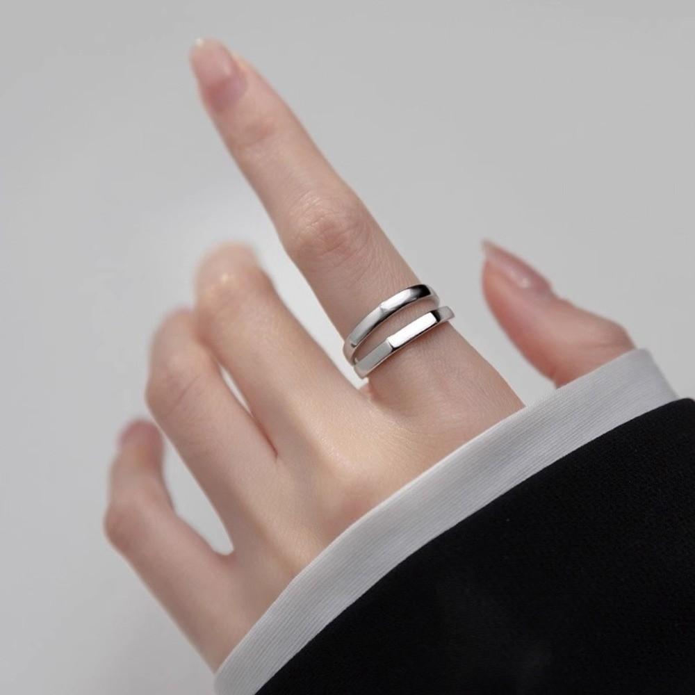 Smooth Line Double-layer Ring Resizable Opening Ring Minimalist Geometry Jewelry  Gifts
