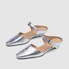 Fashion 2025 Summer Women Mules Genuine Leather Women Shoes Pointed Toe Low Heel Slippers Cover Toe Slingback Sandals Metal Buckle Shoe