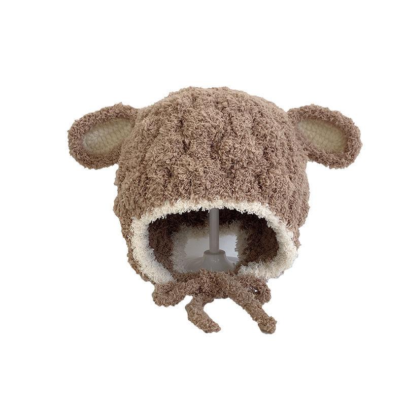 Baby hat winter lamb ear cover cute boy and girl baby warm windproof outdoor lamb wool ear hat