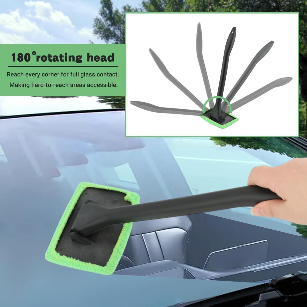 Car Windshield Cleaning Tool, Windshield Cleaner with 5 Reble Microfiber Pads and Extendable Handle, Auto Glass Wiper Kit for Interior/Exterior Dirty