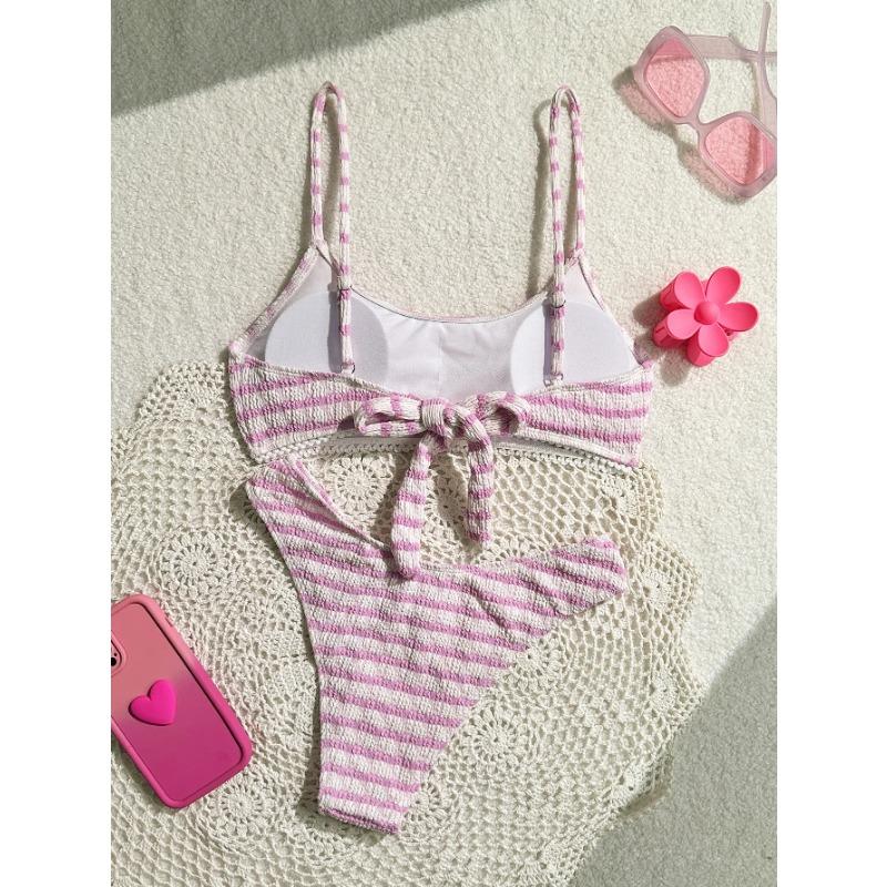 Sexy Black Striped Bikinis 2025 Women Halter Pleate Push Up Micro Swimsuit Brazilian Beach Bathing Suit Holiday Thong Swimwear