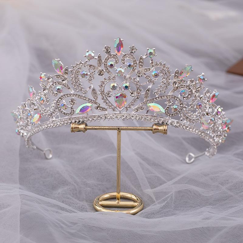 DIEZI Luxury Elegant Purple Pink AB Crystal Flower Tiara Crown For Women Bridal Bride Queen Headbands Hair Wedding Accessories