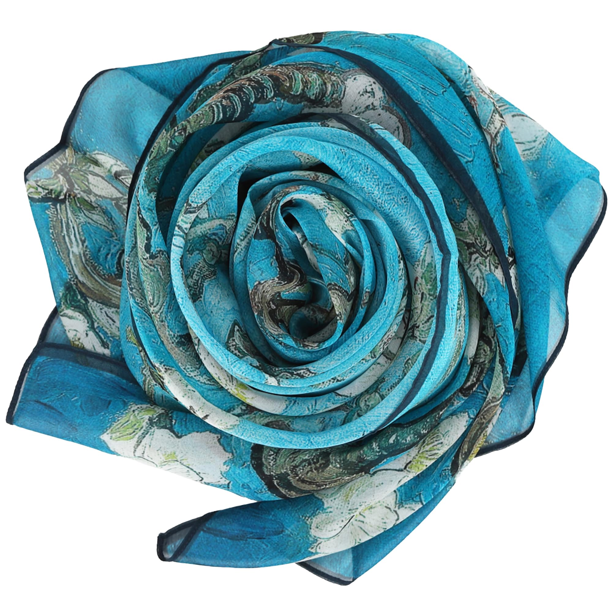Silk Impressionist Vincent van Gogh Flowering Almond Branches Chiffon Silk Large Size Masterpiece Stole Gift [Anemos] 100% синий