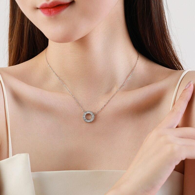 Ailmay Sparkling Clear Zircon 925 Sterling Silver Round Pendant Necklace For Women Wedding Engagement Fine Female Jewelry