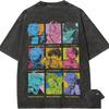 My Hero Academia Nine Character Color Grid Vintage Washed Black Anime Graphic T-Shirt Unisex Oversized Y2K Streetwear Cotton Tee