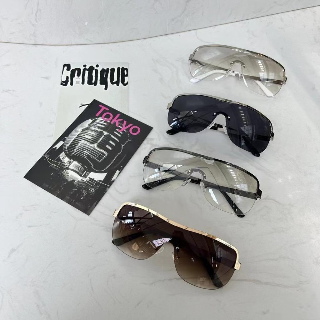 Uv400 Glasses Lightweight Half Rimless Sunglasses Oversized Sunglasses Minimalist Bronze Metal Frame Shades For Driving Street