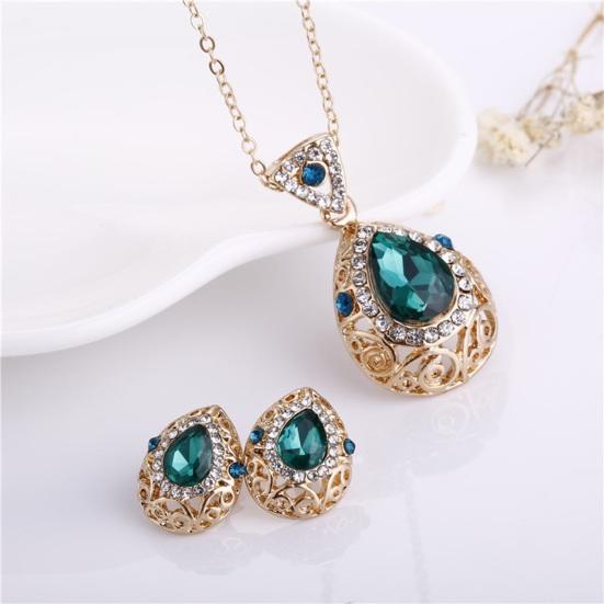 

2 шт./компл. элегантное ожерелье и серьги с инкрустацией стразами, комплект полых капель воды, регулируемое ожерелье, серьги-гвоздики, комплект свадебных украшений, подарок