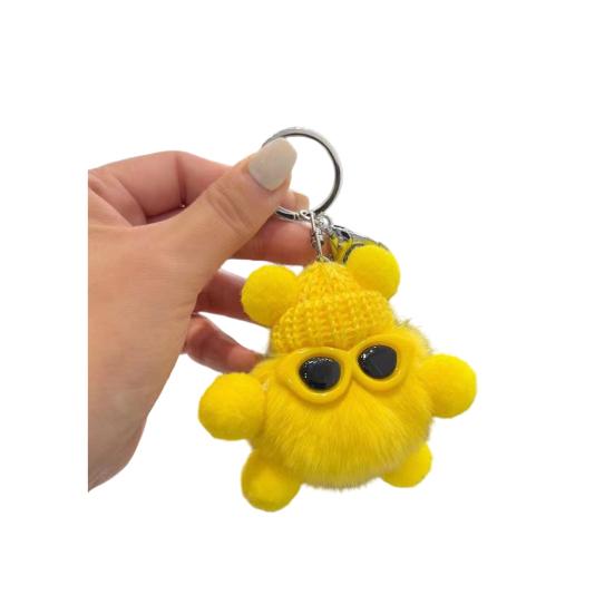 Keychain Cartoon Doll Wearing Hat Glasses Decor Imitation Rabbit Fur Charm Key Chain Keys
