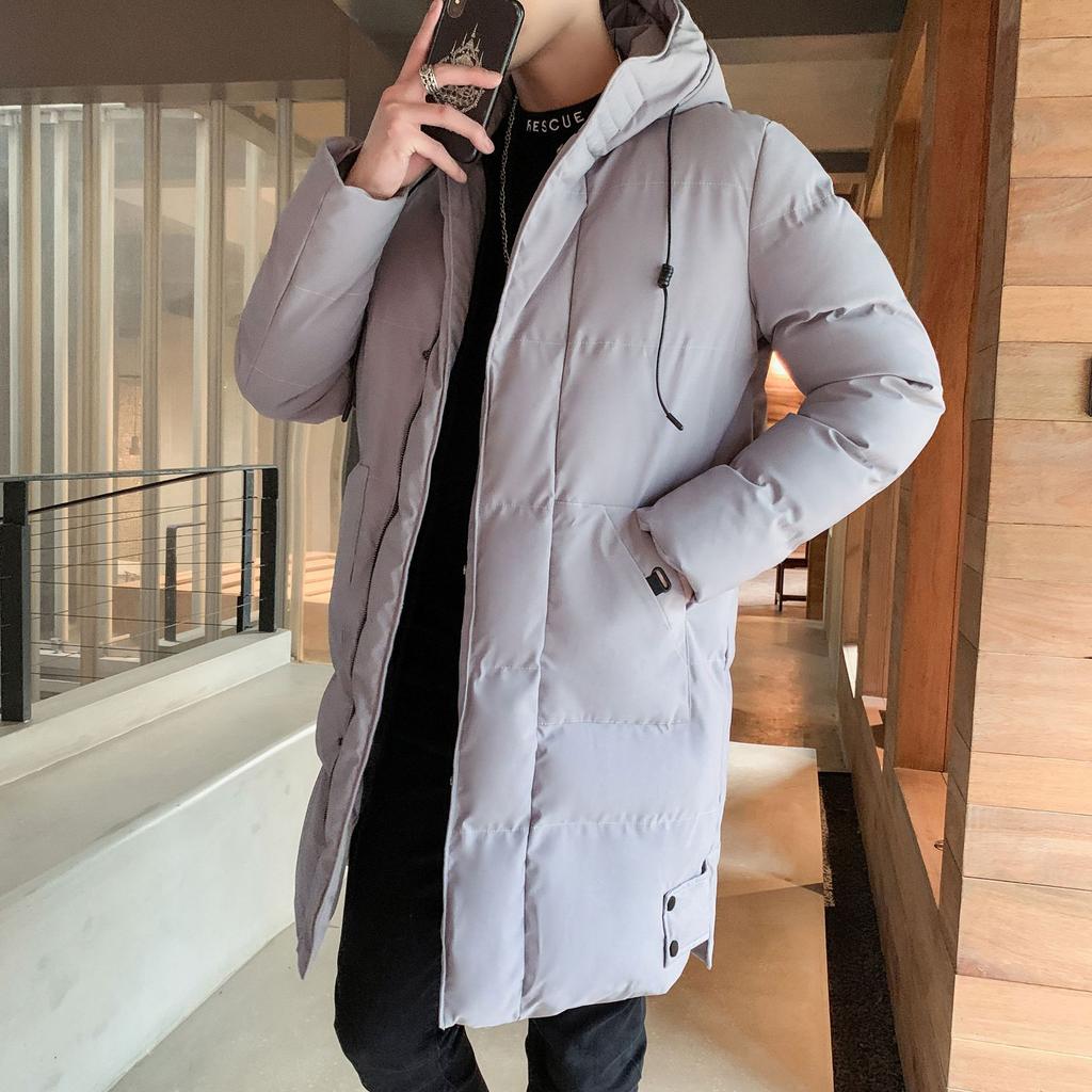 Medium-length Cotton Clothing Men's Section of The Winter of The New Loose Hooded Bakery Clothes Cotton Jacket Thickened Down Cotton Coat