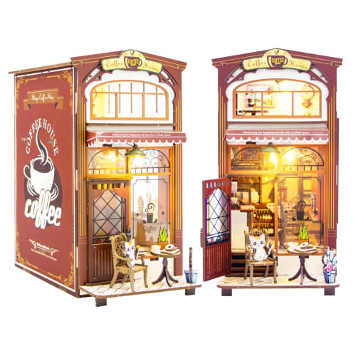 Spilay Booknook Miniature Dollhouse Kit, Bookstand, Bookshelf Decor, DIY Dollhouse Craft, Handmade Wooden Gift for Beginners - Birthday, Holiday, Chri