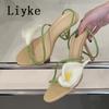 Fashion Liyke Yellow Green Back Strap Women Sexy Slingback Sandals Fashion Open Toe Morning Glory Design High Heels Party Dress Shoes