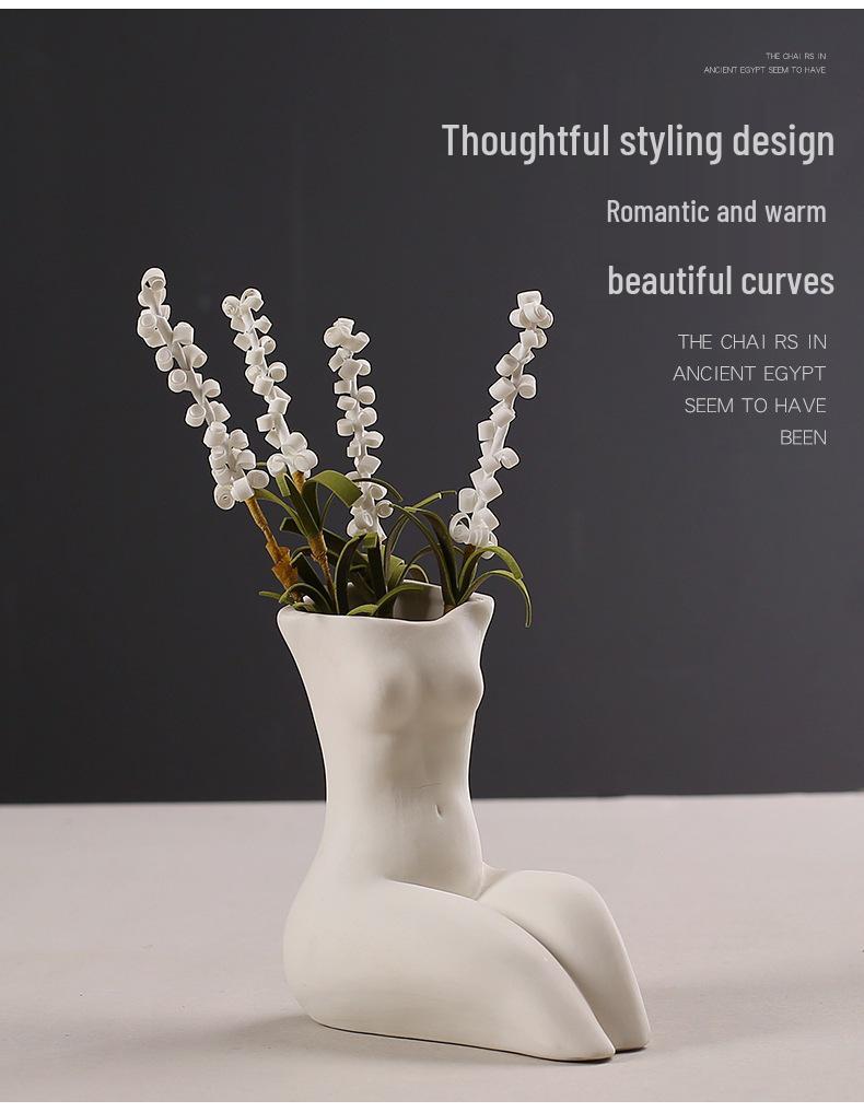 Nordic White Ceramic Human Body Art Vase - Decorative Sculpture for Home
