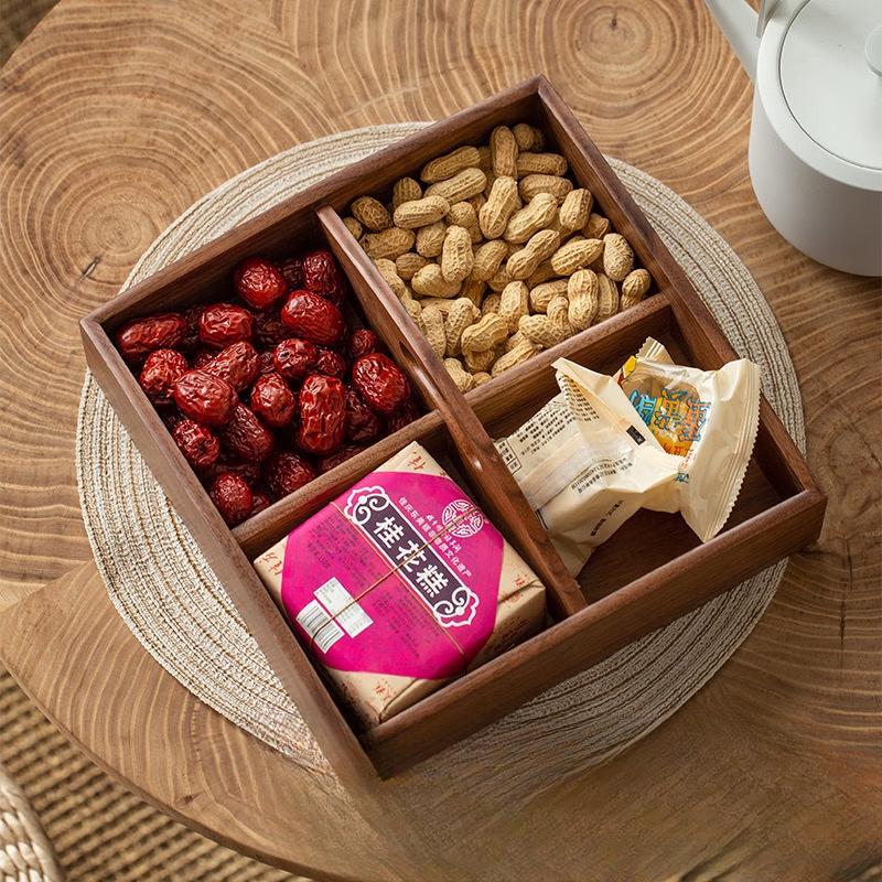 OLOEY Black Walnut Partitioned Fruit Box with Handle