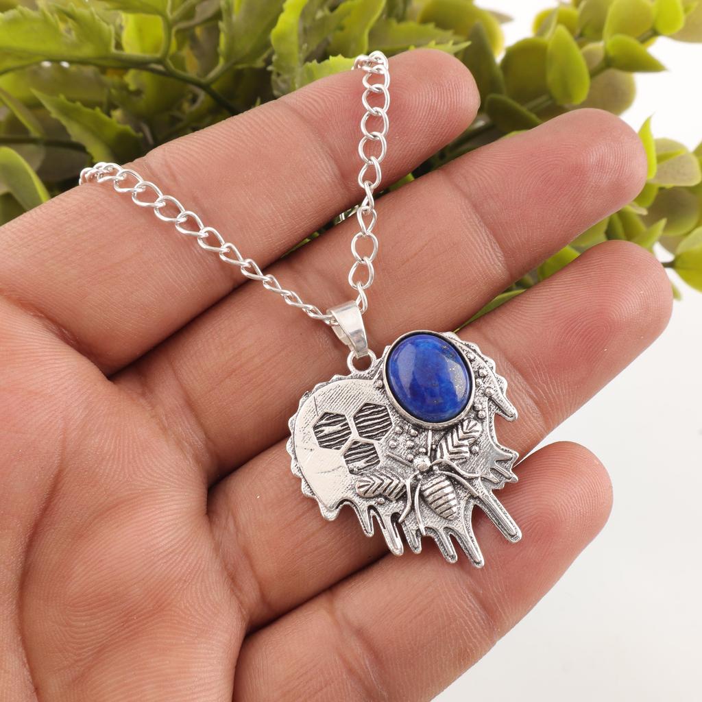 Lapis Lazuli anheng Håndlagde edelstenssmykker, 925 solid sterling sølv anheng, unikt design smykkeanheng