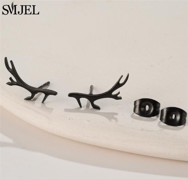 SMJEL Minimalist Silver Color Deer Horn Earrings Women Christmas Jewelry Cute Elk Antler Ear Studs Unique Tree Branch Earings