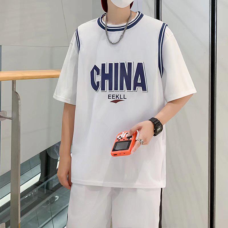

Men s Sports Set: Summer Mesh Ice Silk T-shirt & Shorts - Korean Trend Casual XL белый