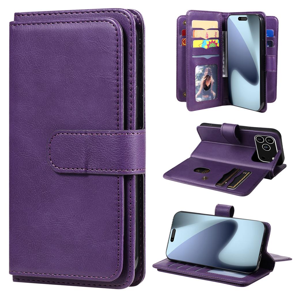 For iPhone 17 Pro Leather Case with 10 Card Holder Phone Cover Stand
