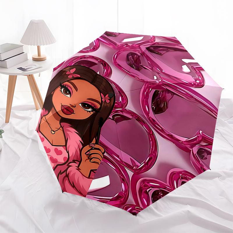 

Pink Heart Print Umbrella - Automatic Open/Closed Rain Gear with 3-Fold Design and Iron Frame for Outdoor Use, Perfect Gift for Fans and Tra