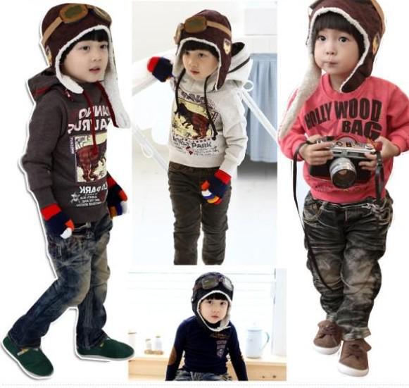 Kinder Cartoon Flieger Ohrenschutz Mütze im koreanischen Stil für Jungen und Mädchen - Warme Herbst-/Winter Lei Feng Mütze