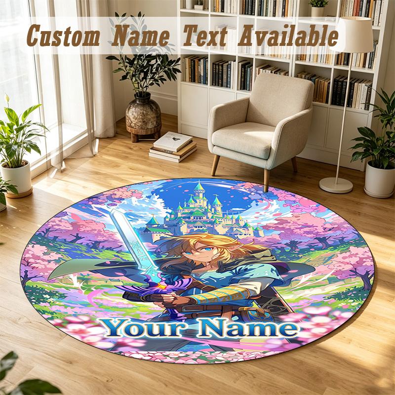 Round Rug Custom NameZelda Pattern Non Slip Carpet Home Floor Decor