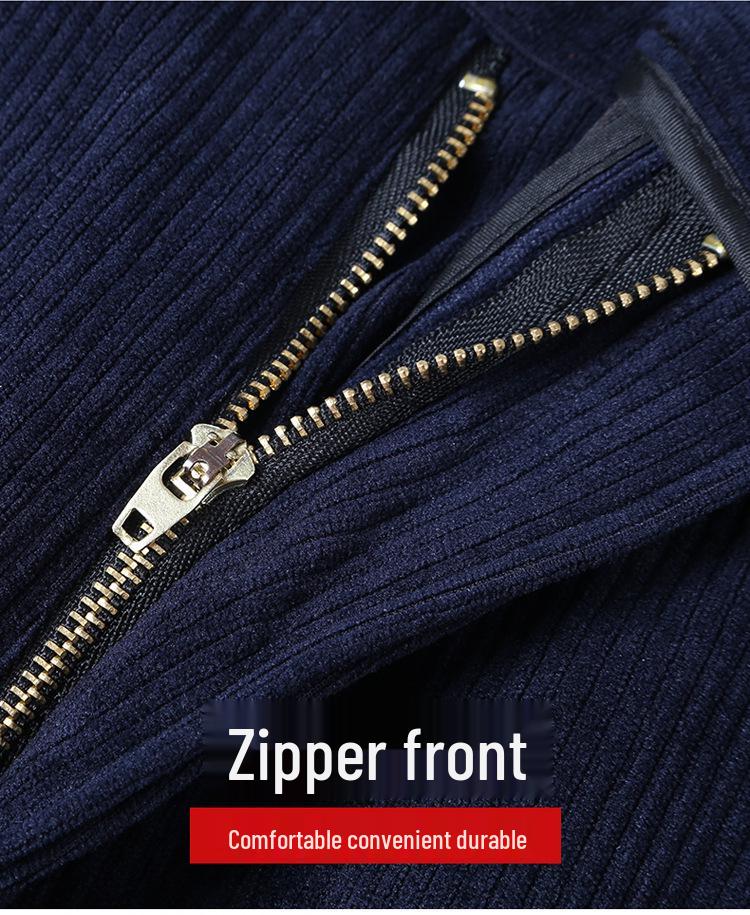 Pánské podzimní/zimní manšestrové žinylkové kalhoty - Vysoký pas, rovná nohavice, volný střih pro středního věku a starší